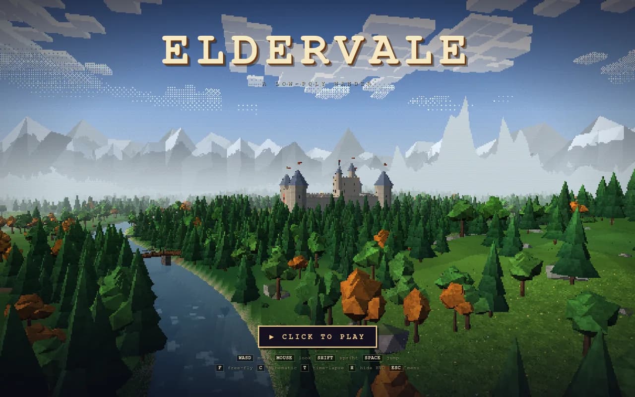 Eldervale — a castle in a low-poly forest valley